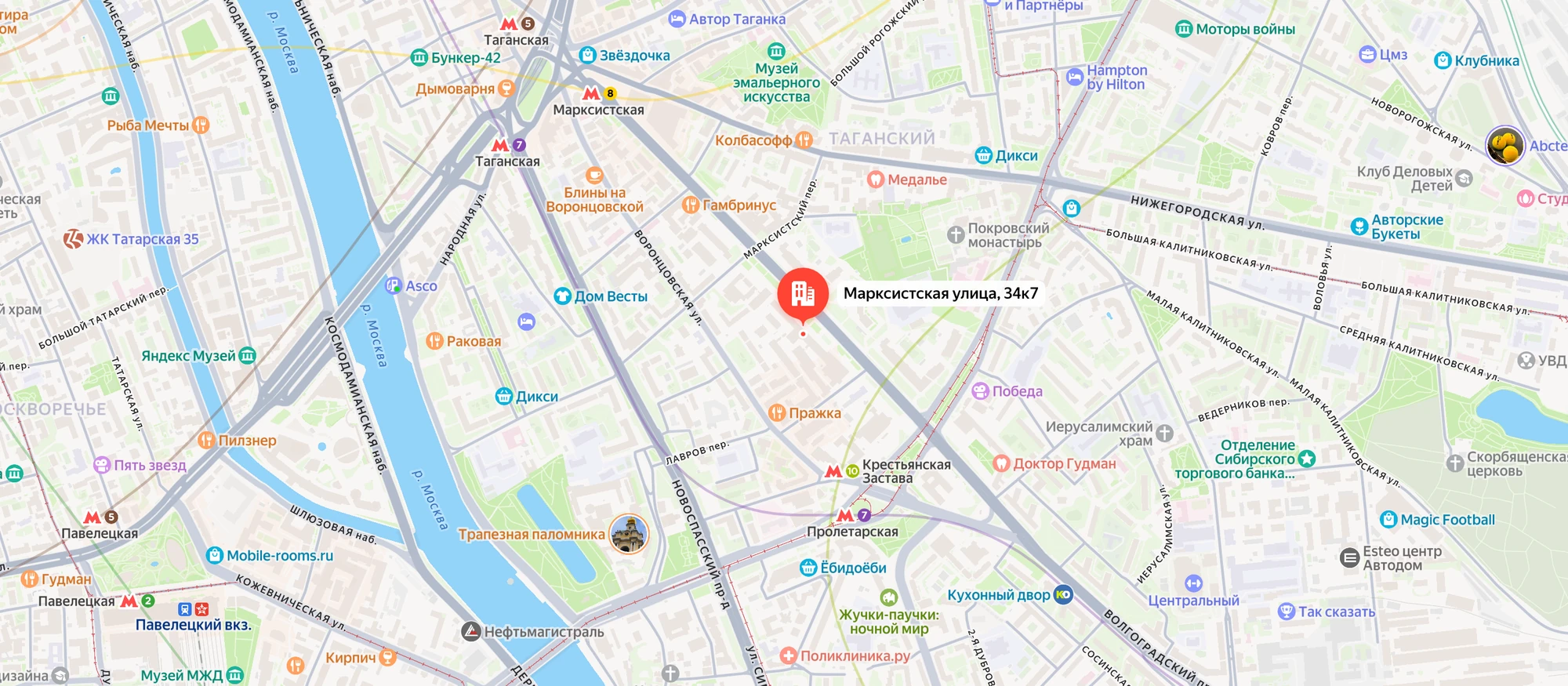 Карта проезда: г. Москва, ул. Марксистская, д. 34, к. 7, помещ. 9/4